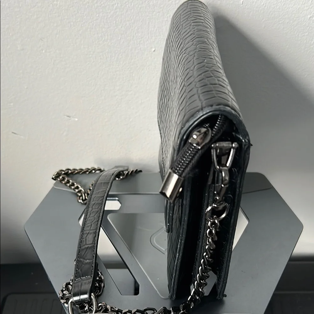 Black Croc-Embossed Crossbody Bag